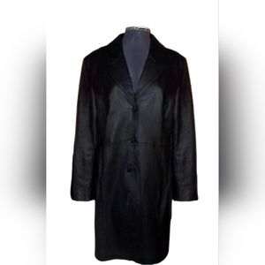 John Paul Richard Women's Uniform Petite Black Genuine Leather Long Jacket Sz10